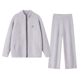 史努比睡衣男半边绒冬季秋加绒加厚拉链轻运动情侣珊瑚绒家居服女