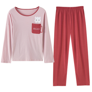 顶呱呱睡衣女纯棉春秋季薄款长袖长裤宽松学生可爱套头家居服套装