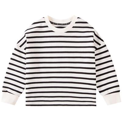 JUZI STORE童装春秋季粗针条纹上装长袖纯棉T恤中性男女童1833005