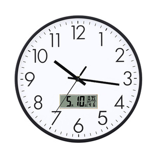 钟表挂钟家用时尚液晶万年日历电子钟现代时钟挂墙静音扫秒石英钟