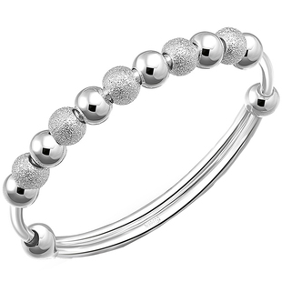 9999纯银手镯新款实心小众推拉圆珠银镯子女年轻款生日礼物送女友