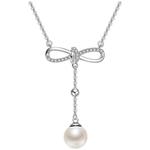 京润珍珠 蝴蝶结925银淡水珍珠项链白色简约款吊链珠宝礼物送女友