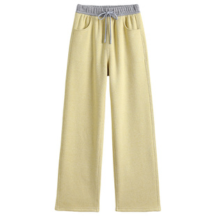 五只白鹅【貂绒+蚕丝】冬季休闲阔腿裤加绒加厚糯米窄版直筒裤