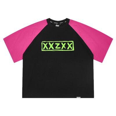 XXZXX潮牌粉色插肩短袖T恤男女款