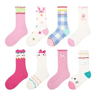 女童袜子春秋款纯棉儿童春夏无骨中筒袜ins潮女孩粉色花边公主袜