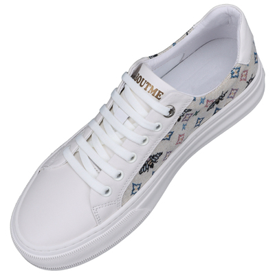 夏季潮流刺绣真皮拼接休闲板鞋男