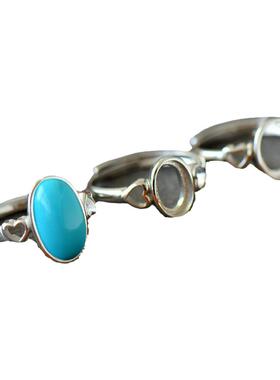 女款S925纯银DIY镶嵌托戒指空托