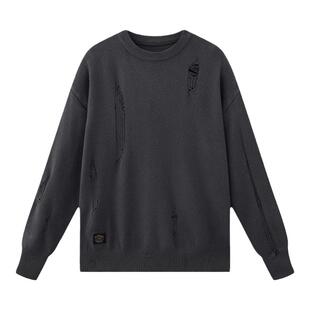 1701破洞国潮慵懒风美式上衣宽松秋冬原创毛衣宽松舒适男女同款