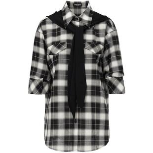 FF仿佛衬衫2025秋季新款黑白格纹披肩设计女复古天丝休闲通勤上衣