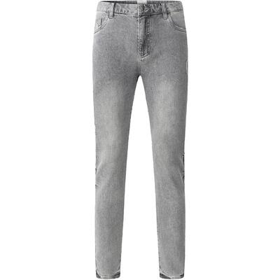 HIM汉崇 修身弹力烟灰色牛仔裤男潮流百搭破洞小脚长裤 2025秋季