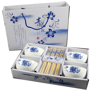 碗具批活动礼品盒装陶瓷餐具饭碗家用青花瓷碗碟吃饭回礼碗筷套装
