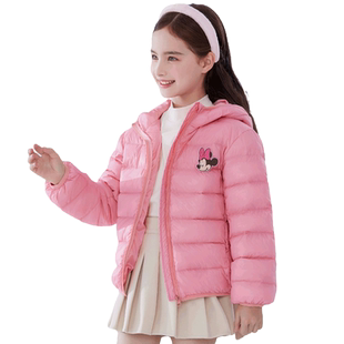 迪士尼女童羽绒服秋冬装儿童外套红色新款外套轻薄中大童洋气童装
