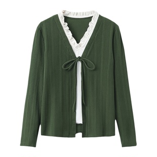 显瘦大码胖MM套头长袖上衣女2025秋冬新款V领拼接假两件套针织衫