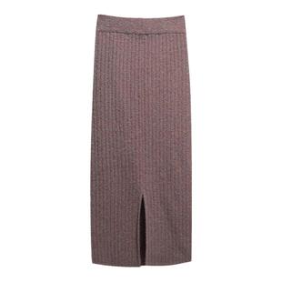 加厚开叉黑色针织半身裙包臀一步裙女中长款2023秋冬长裙毛线裙子