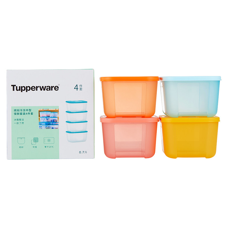 特百惠缤纷冷冻盒4件套冰箱冷冻冷藏保鲜盒套装密封700ml