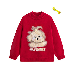 爱法贝秋冬新款女童休闲线衫中大童针织衫儿童宽松圆领上衣