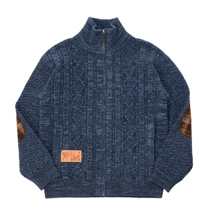 吉考斯工业套马纳福爱尔兰麻花立领保暖拉链开衫毛衣提花针织外套