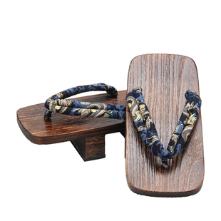 夏季休闲海边沙滩外穿男式二齿木屐中国风龙花纹COS增高拖鞋包邮