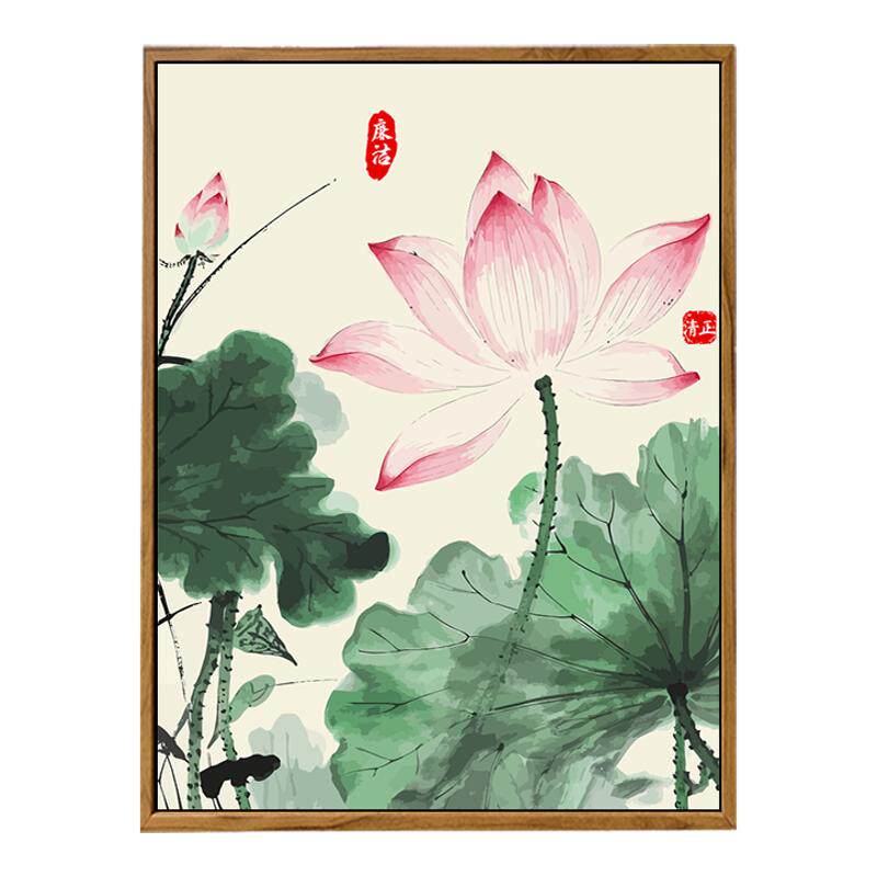 中国水墨风清正廉洁荷花数字油画