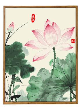 中国水墨风清正廉洁荷花数字油画