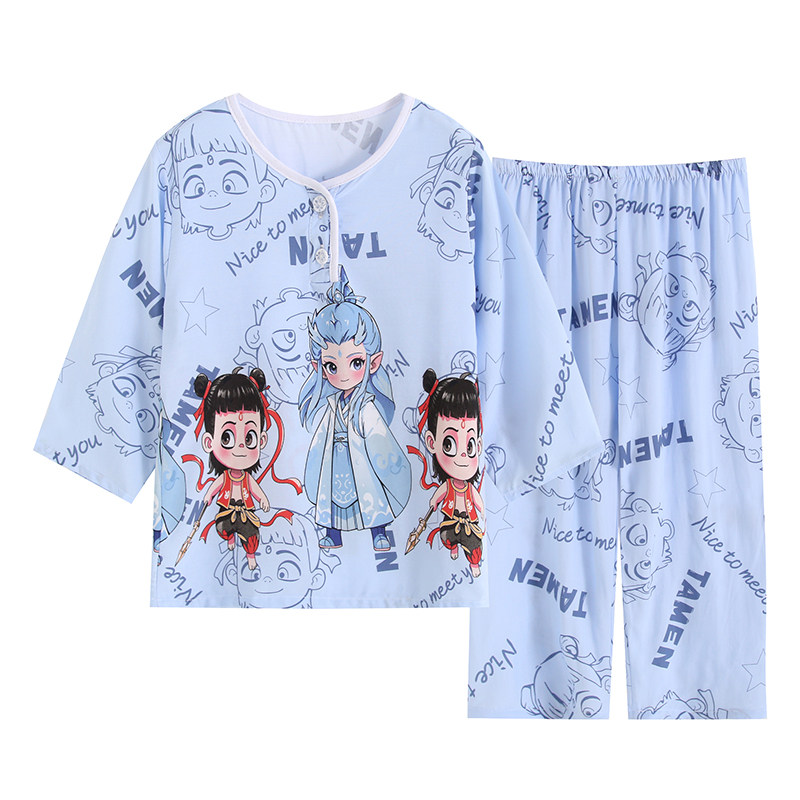 儿童夏季棉绸哪吒睡衣家居服套装