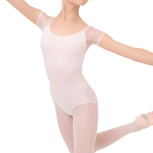 REPETTO丽派朵 女童淡粉色针织方领蕾丝弹力舒适连体舞蹈服练功服
