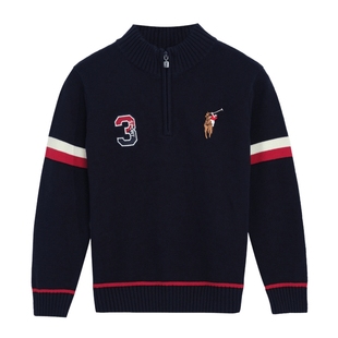 POLOWALK童装男童圆领毛衣2025秋冬新款半高领拉链针织衫百搭上衣