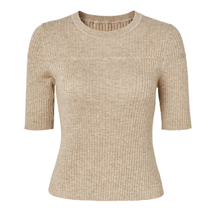 恩瑞妮基础纯色中袖毛衣2025春新款修身显瘦短款上衣百搭休闲女装