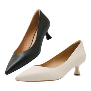 【精致主义】百思图26春新款尖头白色裸色高跟鞋真皮婚鞋女单鞋