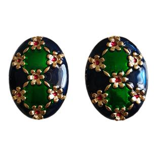 银针复古宫廷风耳饰红绿色耳钉撞色设计感耳环早春新款耳饰606