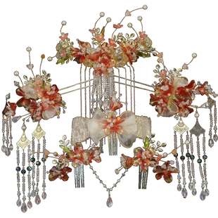 唯美蝴蝶结新娘头饰新款秀禾发饰中式结婚饰品额链饰后压套装