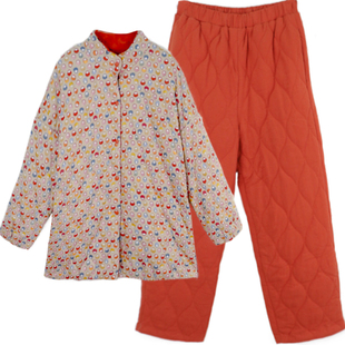 朵朵可可夹棉睡衣女25秋冬里外纯棉中长复古新年本命年家居服套装