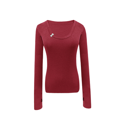 枣红低U领天丝羊毛打底衫上衣