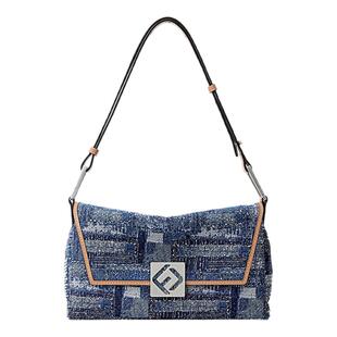 Fion/菲安妮巧锦叠叠法棍包丹宁牛仔包新款腋下包单肩手提包