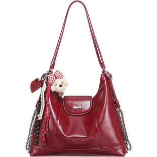 TOUTOU肉松狗托特包大容量红色婚包通勤百搭单双肩两用大包链条包