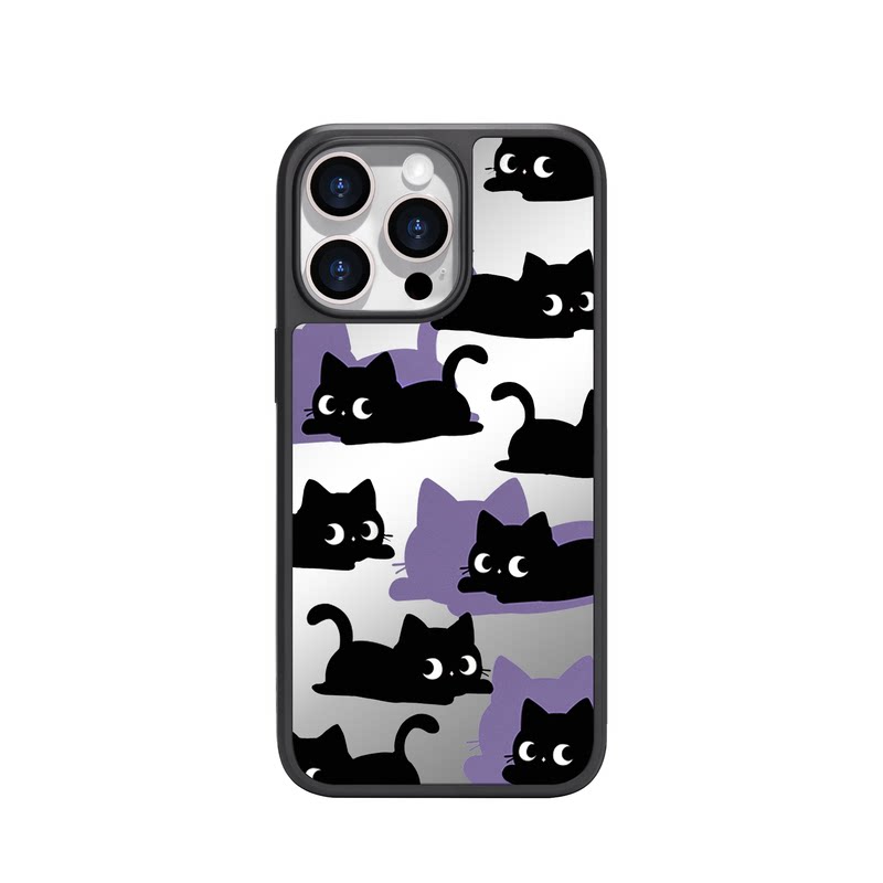 benefit可爱趣味趴趴小黑猫17适用于iphone16promax苹果15PRO镜面磁吸手机壳13新款14小米15PRO防摔三星S25