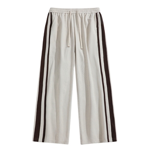 班尼路雪尼尔长裤男秋季新款青少年重磅侧分拼接条纹男士阔腿裤LF