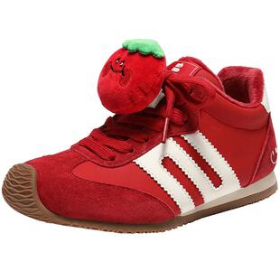 百丽童鞋流心糖跑道红色阿甘德训鞋女新款中童鞋休闲板鞋13770A86