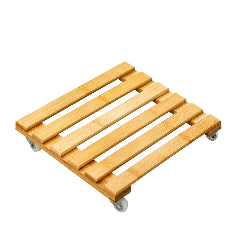 实木加厚花盆托楠竹花架小带万向轮可花托盆栽移动方形底座