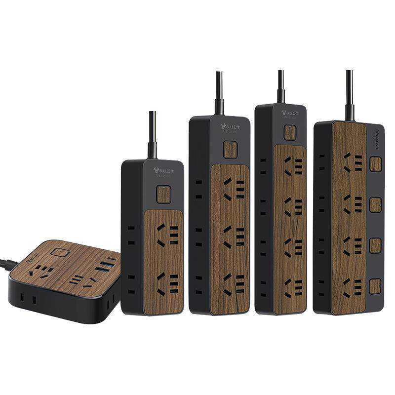 公牛插座面板木纹家用高颜值复古带线插排插线板接线板插板拖线板