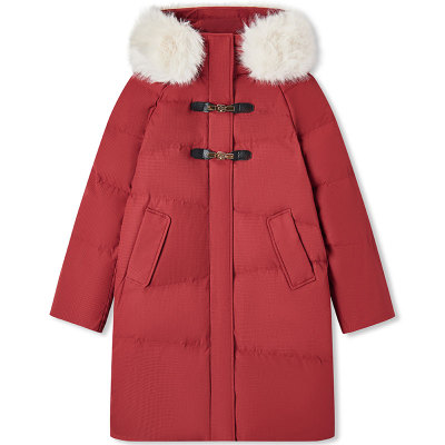 森马羽绒服女长款毛领加厚外套