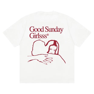 周日好女孩xTTO 联名款 重磅厚实不透 白色纯棉宽松短袖T恤男女