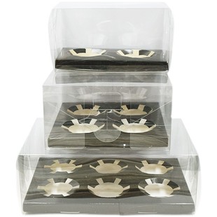 杯子蛋糕包装盒子纸杯透明塑料甜品打包手提马芬2粒4 6个装金色Y