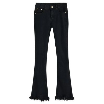 加绒牛仔裤女黑色高腰加棉保暖