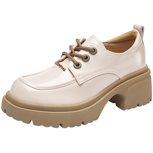 意尔康深口乐福鞋女2026春款厚底增高小皮鞋系带方头百搭牛津单鞋