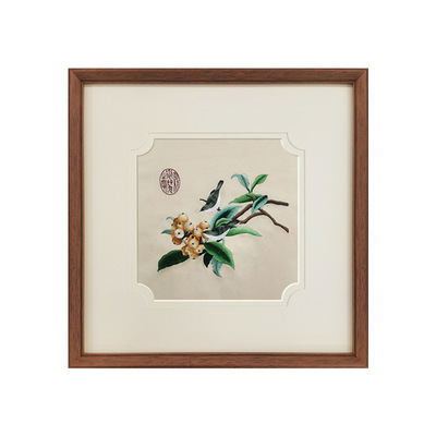 苏绣新中式非遗绣片装裱花鸟挂画