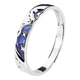 S925纯银日月星辰戒指饰品食指环个性小众冷淡风简约轻奢开口简约