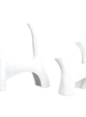 新中式白色条纹艺术猫摆件