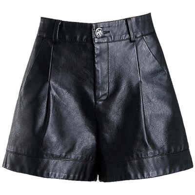 皮短裤女秋冬显瘦阔腿宽松短皮裤