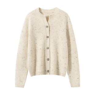 点子纱剪刀领100%纯山羊绒开衫女圆领单排扣外搭显瘦针织毛衣外套